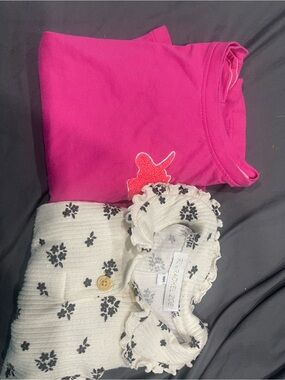 Rachel Zoe Girls Pink Tee with White Floral Ruffle Top